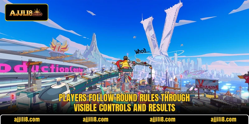 Players follow round rules through visible controls and results